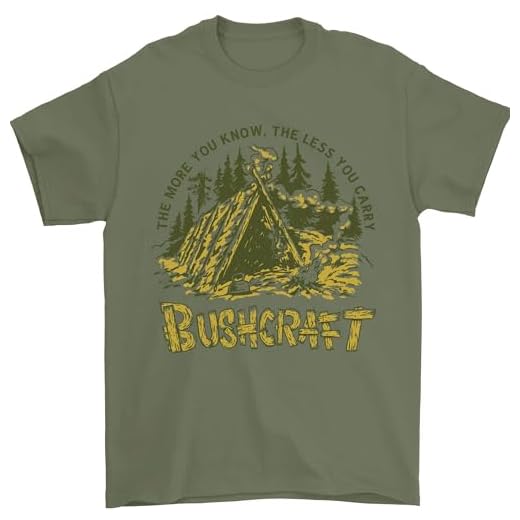 Bushcraft T-shirt amusant pour homme 100 % coton, vert militaire, M