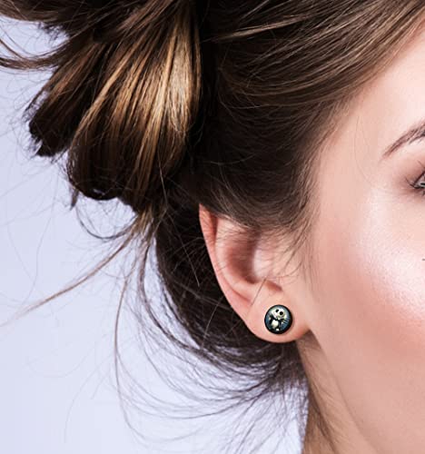 SIISPRI 316L Surgical Stainless Steel Halloween Jack Skellington Round Circle Button Stud Post Earrings 10MM4
