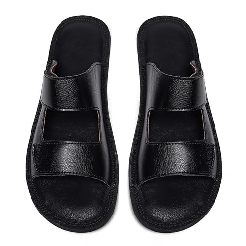 Mens Premium Leather Slides Sandals,Indoor and Outdoor Casual Slides Sandals,Non slip,Wear resistant,Lightweight4