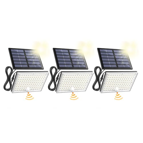 SUPERDANNY Solar Outside Lights with 113 Bright LEDs 7000K, Motion Sensor Outdoor Flood Lights Dusk to Dawn with 16ft Cable IP65 Waterproof, Security Light for Garden Barn Porch 3 Pack