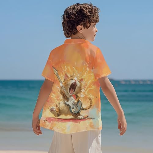 Image of Kids Tie-dye Hawaiian Shirt 80s Button Down Retro Short Sleeve Casual Beach Tropical Funny Party Outfits for Boys