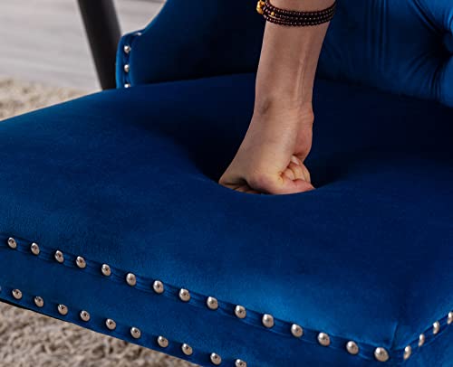 Kmax Velvet Elegant Upholstered Dining Chairs, Armless Accent Chair With Ring Pull Acrylic Legs, Set Of 2 - Blue #TOP6