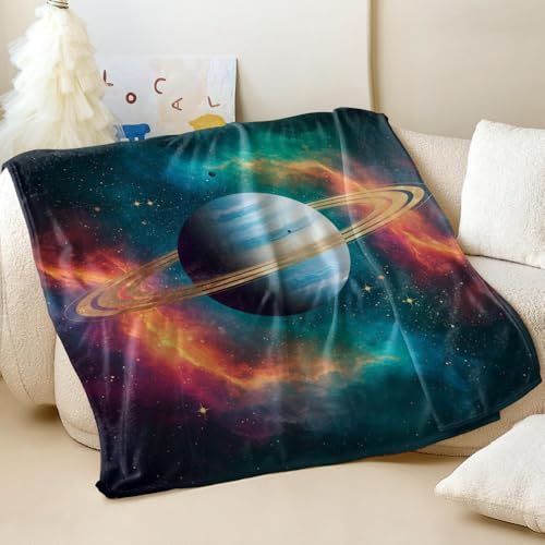 Couverture en flanelle Saturne jeté de lit design galaxie imprimé 130x150