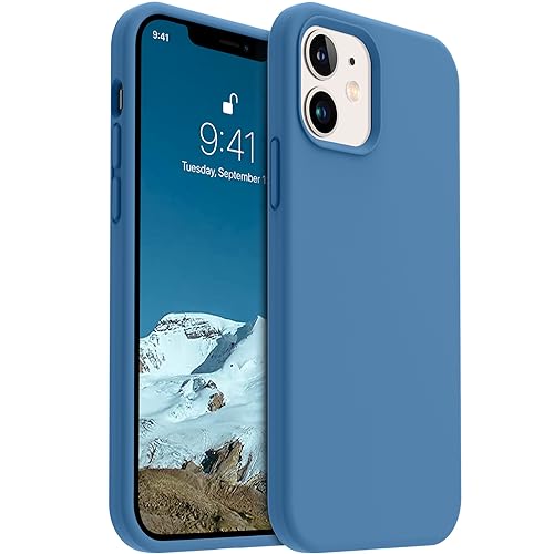 AOTESIER Compatible With iPhone 12 and 12 Pro Case 6.1 Inch, Silky Touch Premium Soft Liquid Silicone Rubber Anti-Fingerprint Full-Body Protective Flexible Bumper (Azure Blue)