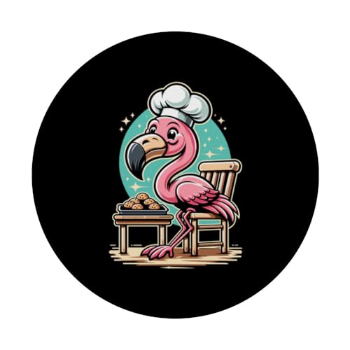 Flamingo Baking Cookies Chocolate Lover Cookie Baker PopSockets Swappable PopGrip, Black - Image 3