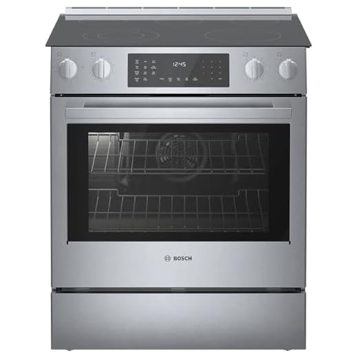 Bosch HEI8056U 800 Series 30 Inch Slide-in Electric Range with 5 Elements, Smoothtop, Self-Cleaning Mode, Warming Drawer, Star K Certified in Stainless Steel