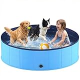 Hundepool faltbar, Planschbecken für Hunde 160 x 30 cm, Anti-Rutsch-Platten, Schnelle Entwässerung, Hundebadewanne, Swimmingpool Verdickt PVC