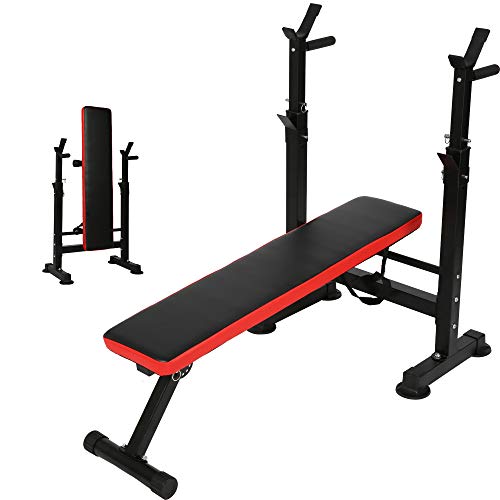 Vilobos Adjustable Weight Bench Foldable Workout Bench with Barbell Rack , Decline/ Flat Bench ,Supports to 330 Lbs,for Full Body Exercise