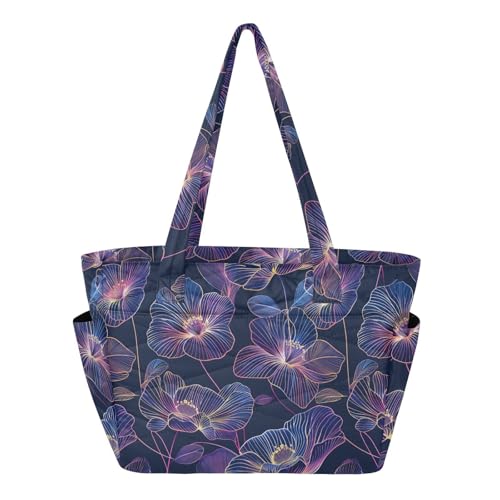 WDdZzyy Cute Tote Bag for Women Zipper Beach Bag for Pool Gym Grocery Travel with Reinforced Bottom Flower Fashion Fluorescent Color Lines