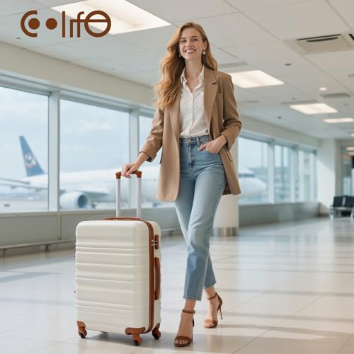 COOLIFE Hartschalen-Koffer Trolley Rollkoffer Reisekoffer mit TSA-Schloss und 4 Rollen (Grün, Handgepäck)
