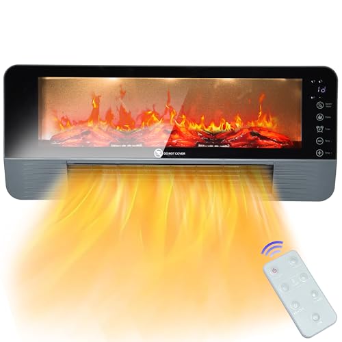 Electric Fireplace Heater for Indoor Use, Floor or Wall Electric Space Heater, 1500W 3D Flame Effect with Remote Control 12H Timer, Portable Air Conditioning Heater, Easy-Mount for Bedroom O