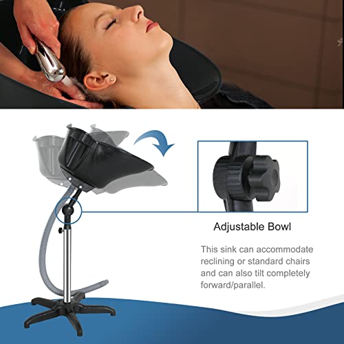 Height Adjustable Portable Salon Deep Shampoo Basin Sink Hair Treatment Bowl With Drain Hose- Black #TOP2
