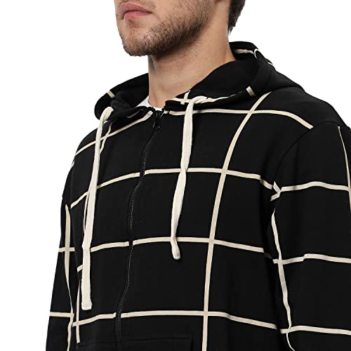 Image of CAHOOT Men's Dark Blue Zip-Front Hoodie with Contrast Drawstring for Casual Wear | Long Sleeve | Hooded Neck | Zipper Closure | Cotton Sweatshirt Crafted with Comfort Fit for Everyday Wear