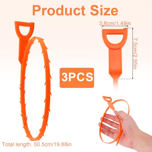 3 Stück Abflussreiniger Spirale 63,5 cm, Wiederverwendbarer Rohrreinigungshaken aus Kunststoff, Abflussreinigungswerkzeug für Waschbecken Badewanne Küche und Abwasserkanäle