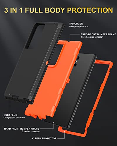 Feiyar Home Design For Samsung Galaxy S22 Ultra Case, Military Grade Drop Protection Mobile Cover, Heavy Duty Full Body Rugged Shockproof Cell Phone Bumper For S22 Ultra 5G (Black Orange) #TOP3