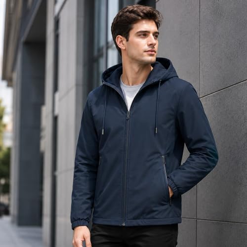 Image of MIA FASHION Men's Hooded Waterproof Rain Jacket Lightweight Wind Resistant Jacket with Zipper Pockets for Bike Riding, Travel & Outdoor Use