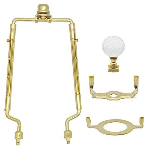 7 8 9 10 inch Lamp Shade Harp Holder,Gloden Uno Lamp Shade Adapter,Brass Color UNO Fitter Adapter Finial Set,Fit both 1/8IP Lamp Rod and E26 Threaded Socket,Adapted all styles of Lamp Shade Cover