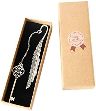 Vintage Feather Shape Metal Bookmark Page Markers Student Reading Pagination Mark Book Clip with Pendant for Travel Readers, Literature Fans,Bookworm Gifts (Silver-Key) image 4