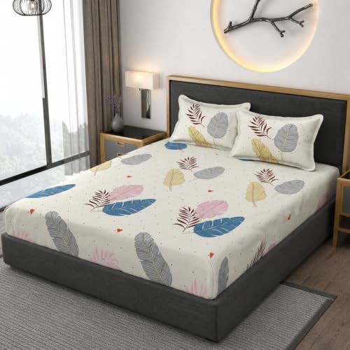 Image of Vaini Premium Heavy Cotton Elastic Fitted Bedsheets with 2 King Size Pillow Covers || Double Bed with All Around Elastic 350 (Colorfull Wings, 72x78 Inch King Fitted)