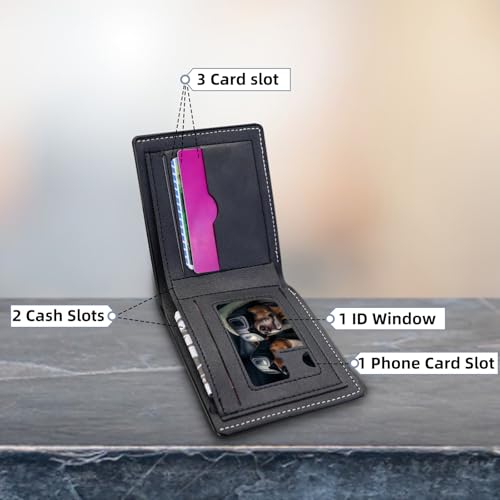 Mens Wallet, Flip Up Leather Wallets for Men with V-Shaped Pattern, Classical Credit Card Holder with Double-Layer Cash Compartments and 4 Card Slots (Brown)4