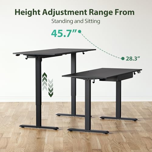 Image of Agilestic Adjustable Height Electric Standing Desk with Storage Wooden Drawer, 55 x 24 Inches Stand Up Home Office Computer Gaming Table with Splice Board for Work Office Home, Black