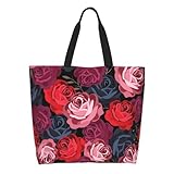 Bolsas de gimnasio con estampado de rosas para mujer, bonito bolso con estampado de rosas, bolsas de compras reutilizables, casual, viajes, trabajo, diario, impermeable, bolsa de comestibles de