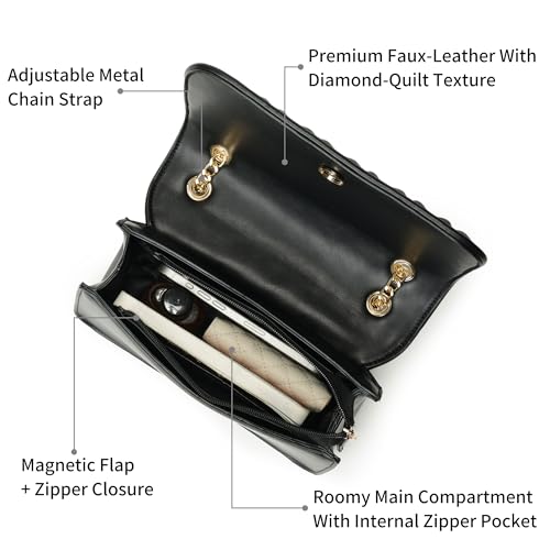 Image of Fastrack QuiltGrid Shoulder Bag | Faux-Leather Women's Handbag | Diamond Quilted Design | Adjustable Chain Strap | Zipper & Magnetic Closure | Gold-Finish Hardware