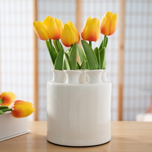 Large Ceramic Vase Modern Cylinder Design with 7 Flower Openings,...