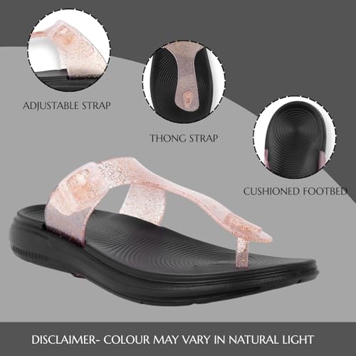 Image of TRASE Flat Slippers for Woman | Comfortable & Lightweight Adjustable Thong Strap Flip Flops | Durable Cushioned Footwear for Home, Casual, Beach & Outdoor Use