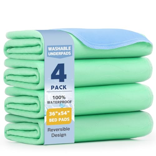 Image of Washable Underpads 36 inchx54 inch(4 Pack)- Dual-Sided & Ultra-Thick, Heavy Duty Waterproof Nursing Pads Incontinence Bed Pads, Reusable Washable Pee Pads for Dogs, Diaper Changing & Adults Pads