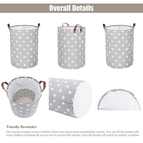 Lifesela 2-Pack Large Laundry Basket, 20-Inches Collapsible Laundry Hamper With Leather Handles, Dirty Clothes Hamper With Drawstring Closure Waterproof Laundry Bin (Grey) #TOP5