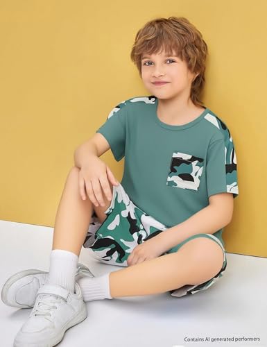 Image of mksodopy Boys Summer Outfit Set 2 Piece T Shirt and Camo Shorts Casual Clothes for Little Big Boys 5-16