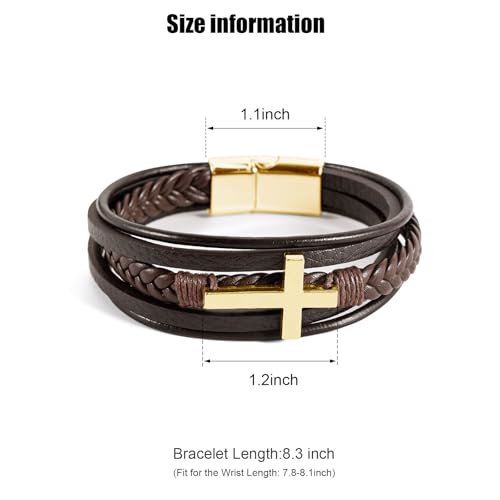 Pulsera trenzada de cuero para hombre con cruz miniatura 2