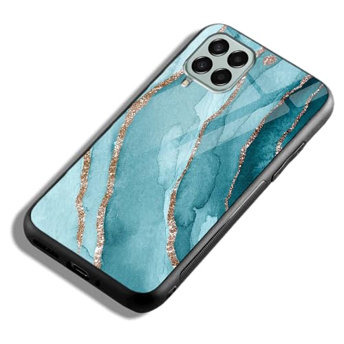 Image of COLORflow Back Cover Compatible with Samsung Galaxy M12 / A12 / F12 | Blue Marble Golden Stripes | Shockproof TPU Bumper Cover with Camera Protection Back Cover