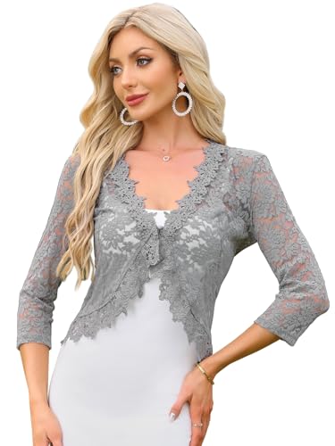 Image of Allegra K Floral Lace Shrugs for Women's Evening 3 /4 Sleeves Formal Elegant Bolero Cardigan