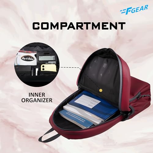 Image of F Gear Blaze Maroon 10L Daypack | Compact & Lightweight | 1 Compartment with 4 Pockets | Durable Art Leather, Stylish & Comfortable Backpack, Perfect for Travel, College & School for Men & Women
