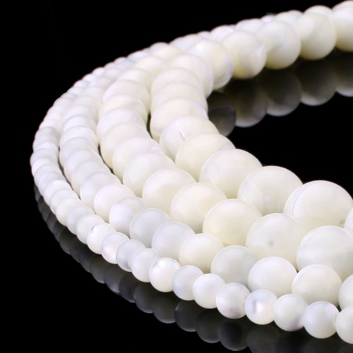 Image of BEADNOVA Natural White Mother of Pearl Shell Beads Natural Crystal Beads Stone Gemstone Round Loose Energy Healing with Crystal Stretch Cord for Jewelry Making (4mm, 90-92pcs)