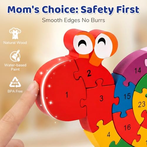 Image of LovesTown Wooden Puzzles, Snail & Dinosaur, Double-Sideld