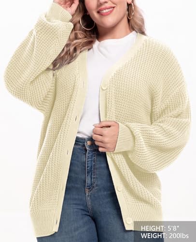 Image of QUALFORT Women's Oversized 100% Cotton Cardigan Sweater | Long Sleeve V Neck Button Down Open Front Knit Outerwear