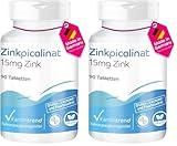 Vitamintrend Zink hochdosiert 15mg aus Zinkpicolinat, 90 Tabletten, schluckfreundlich, Nahrungsergänzungsmittel vegan ohne Magnesiumstearat, in Deutschland hergestellt (Packung mit 2)