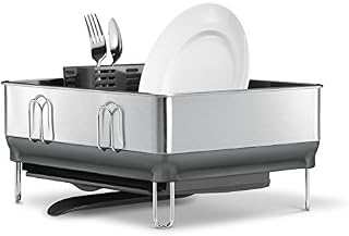 simplehuman Kitchen Compact Steel Frame Dish Rack with Swivel Spout Fingerprint-Proof Stainless, Grey