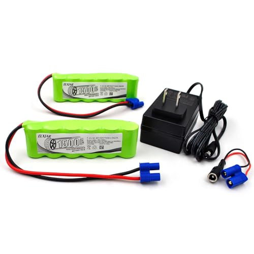 (2-Pack) 7.2V 1500mAh 6-Cell NiMH Rechargeable Battery with EC3 Connector, Compatible with Mini RC Cars, High-Performance Vehicles, and Racing Models, DYNB2473