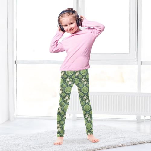 Green Frog Water Lily Leaf Girls Leggings Soft Stretch Workout Yoga Dance Pants for Kids Casual Tights4