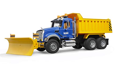 Bruder Mack Granite Dump Truck with Snow Plow & Light/Sound | Realistic 21" Construction Toy for Indoor & Outdoor Pretend Play