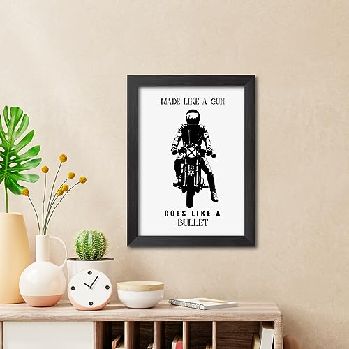Image of TenorArts Royal Enfield Riding Poster Frame Bikers Bullet Rider Motivational Quotes Laminated Photo Framed Painting with Matt Finish Frames (9inches x 12inches)