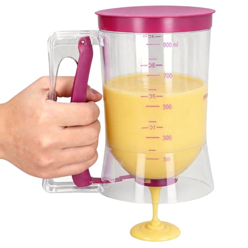 Pancake Batter Dispenser Trigger Handle Manual Batter Dispenser Wide Opening Batter Dispenser, for Waffles Muffins Cakes Pizza Etc, Controllable Food Size Measurable Scale Pourer