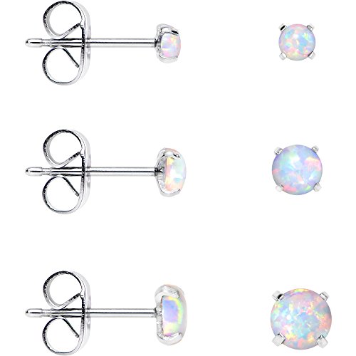 Body Candy Stainless Steel White Synthetic Opal Post Stud Earring Pack Of 3 #TOP1