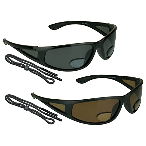 proSPORT 2 Pairs Polarized Bifocal Reading Sunglasses Fishing Grey & Brown Lens Side Shields Wrap 2.50 25 1.50 1.75 2.00 2.25