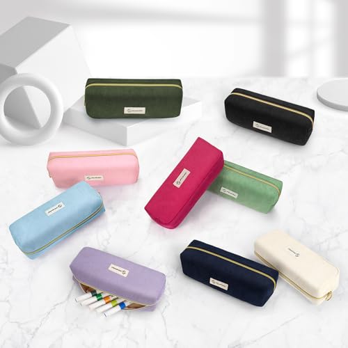 Image of FINPAC Pencil Case, Corduroy Aesthetic Makeup Bag, Cute Kawaii Pen Bag Pouch Holder Box Organize for Study, Office, or Travel (Black)