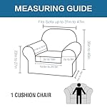 H.VERSAILTEX 2-Pieces Armchair Cover Chair Slipcovers with Arms Furniture Protector Cover Fit Width Up to 47 Inch, Jacquard Spandex Polyester Couch Covers Armchair Slipcover - Ivory, Chair - Image 2